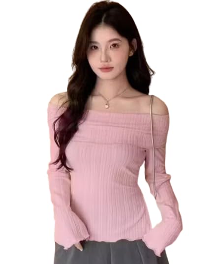 Women’s Off Shoulder Slim Fit Top – Stylish Long Sleeve Polyester Preppy Top for Party & Casual Wear