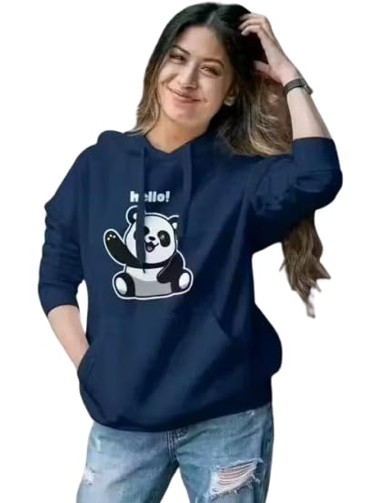 Hello Panda Printed Hoodie for Girls – Cute Acrylic Long Sleeve Winter Wear