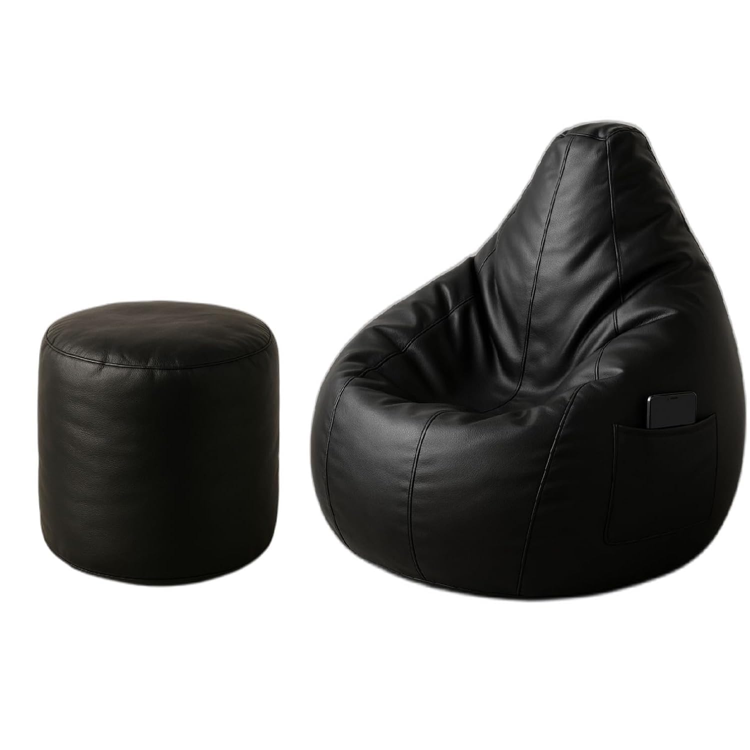 Bean Bag Chair with Side Pocket | Gaming Seat for Adults & Kids | Washable Cover, Double Stitching, Durable Sofa for Lounge & Bedroom (Cover Only, No Beans, Free Footrest) (Black, XL)